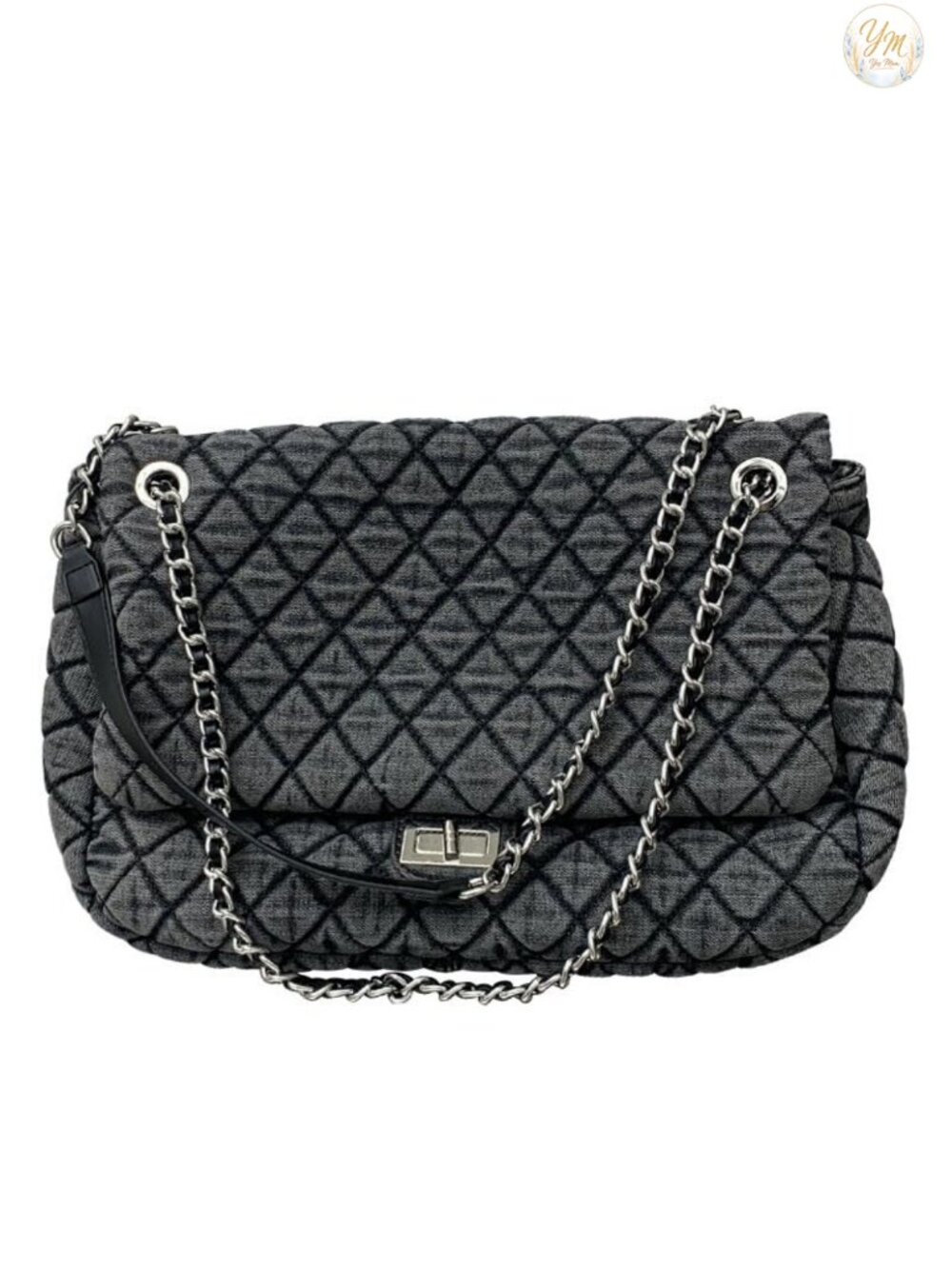 Washed Denim Tote Bag with Chain Shoulder Strap Retro Casual One Shoulder